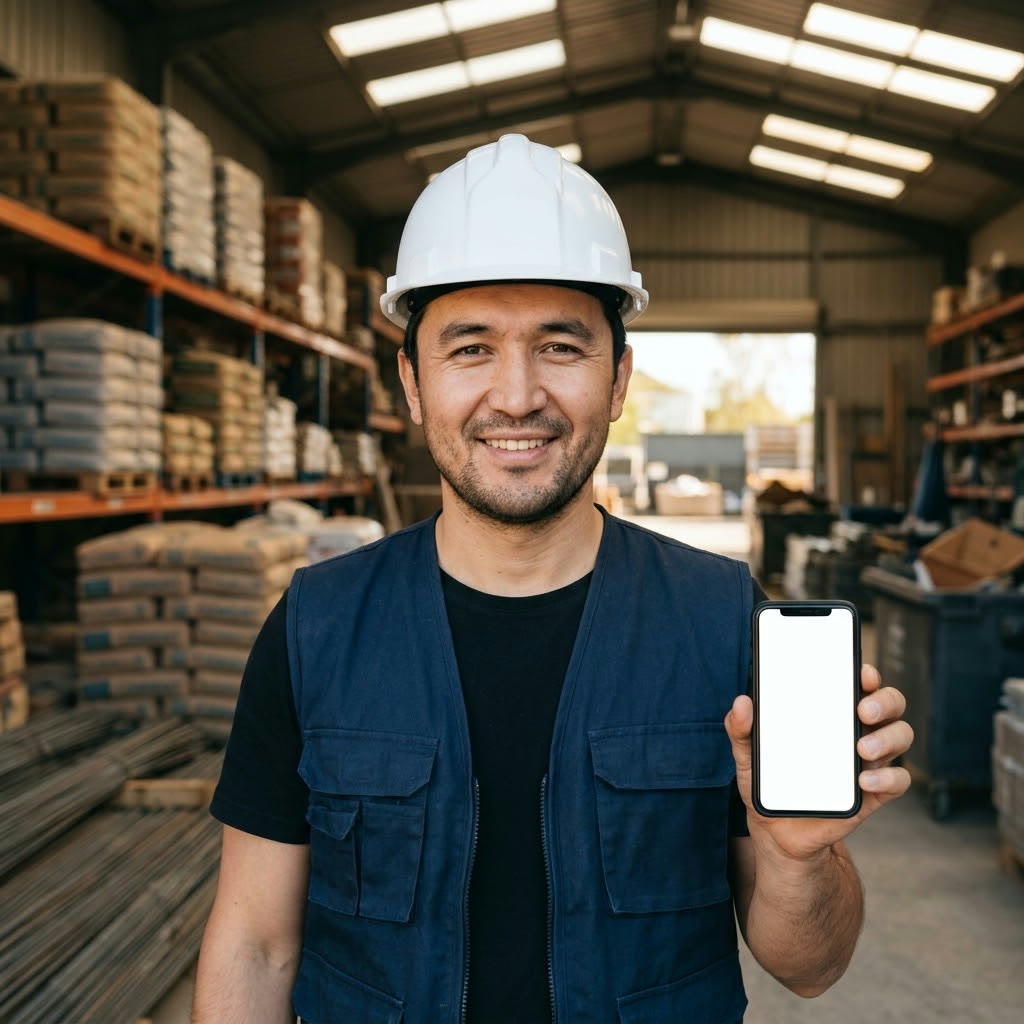 Omborda telefon ushlab turgan skladchi